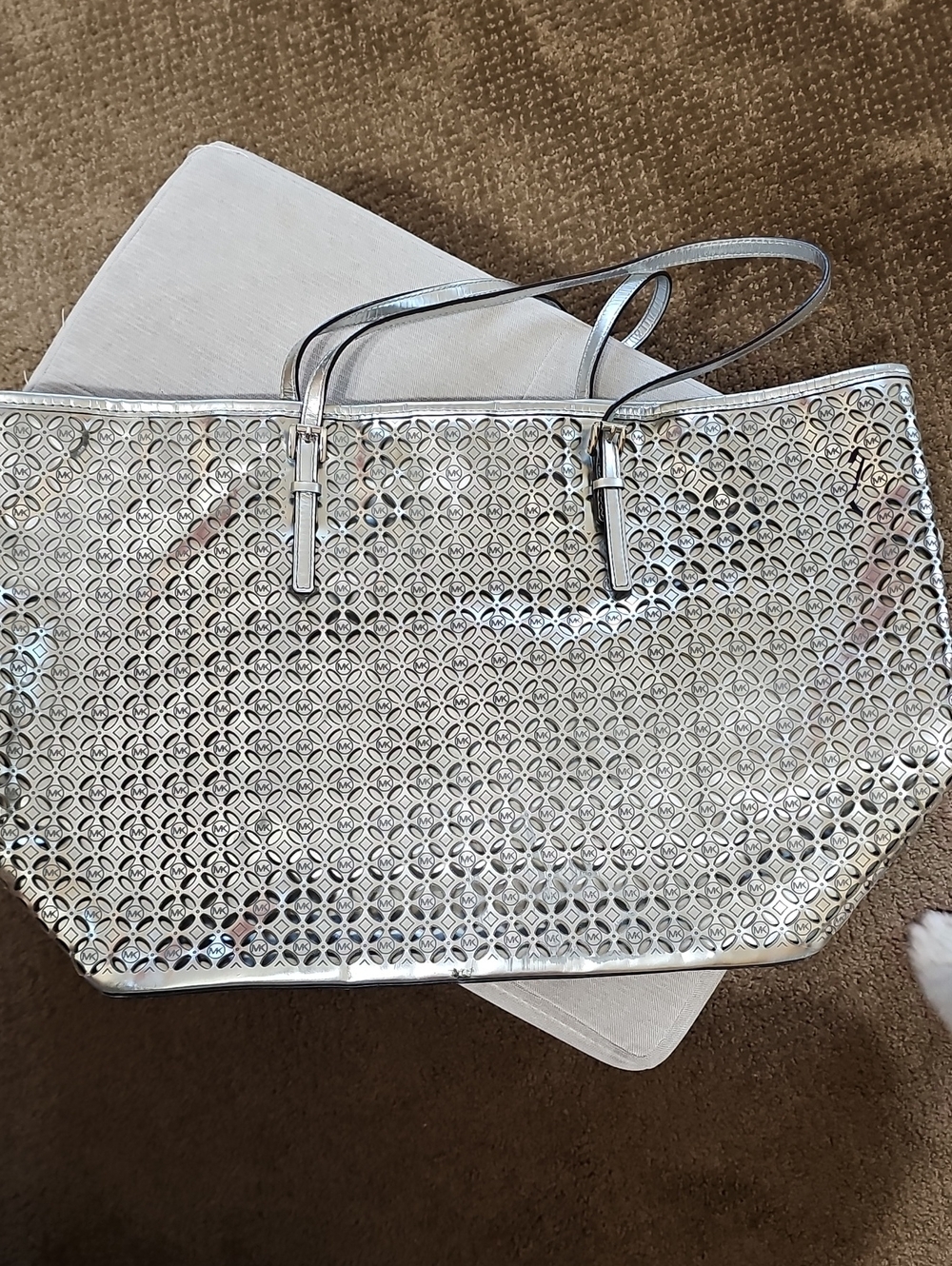 MICHAEL KORS Silver Laser-Cut Tote Bag - Metallic Women's Shoulder Bag